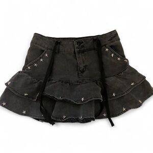 Gothic Grunge Black Grey Denim micro mini skirt sukapan bratz preppy academia